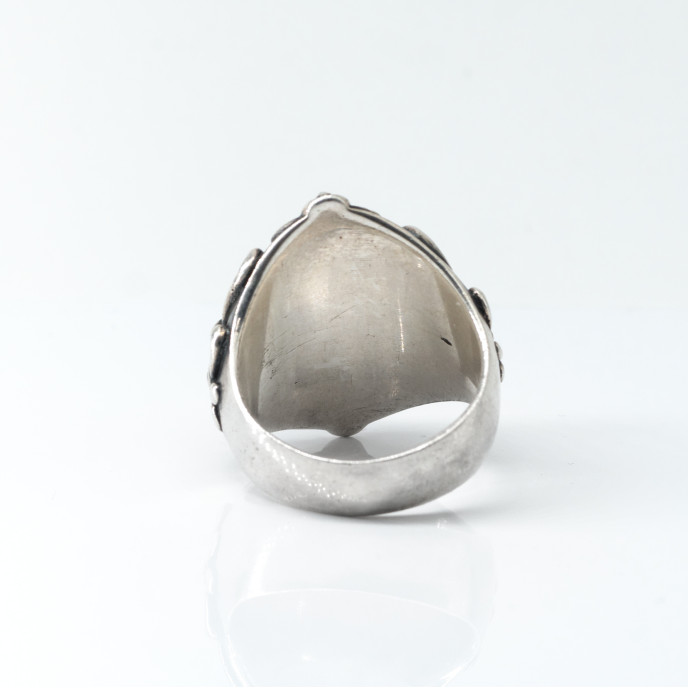 Inel oval bombat cruce hematit Argint