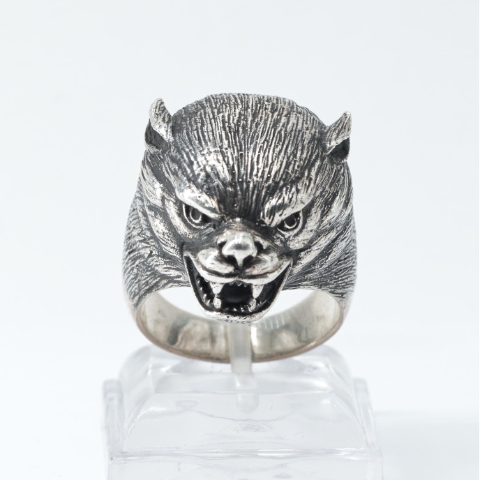 Inel masiv cap de pantera Argint