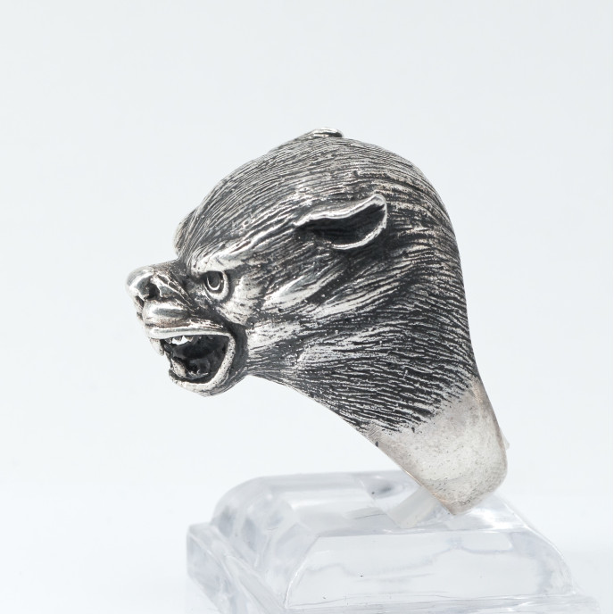 Inel masiv cap de pantera Argint
