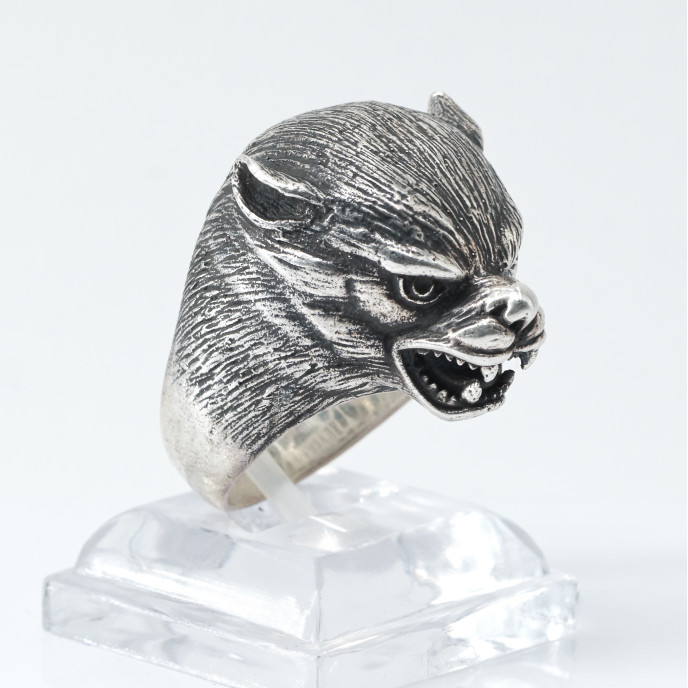 Inel masiv cap de pantera Argint