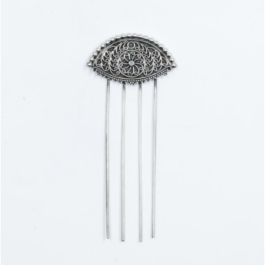 Pieptan model floare broderie Argint