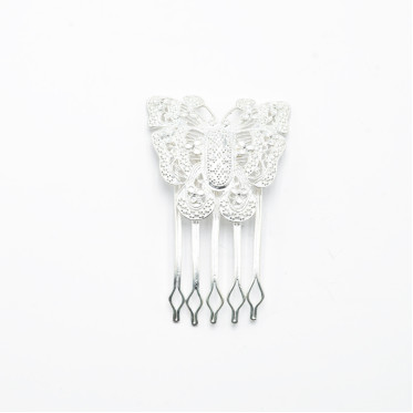 Accesoriu tip pieptan fluture filigranat alb Argint