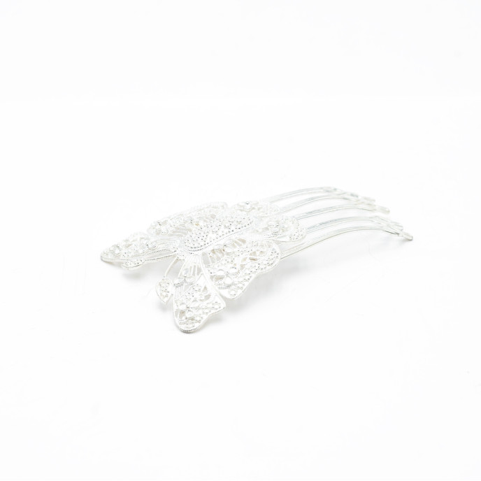 Pieptan model fluture filigranat alb Argint