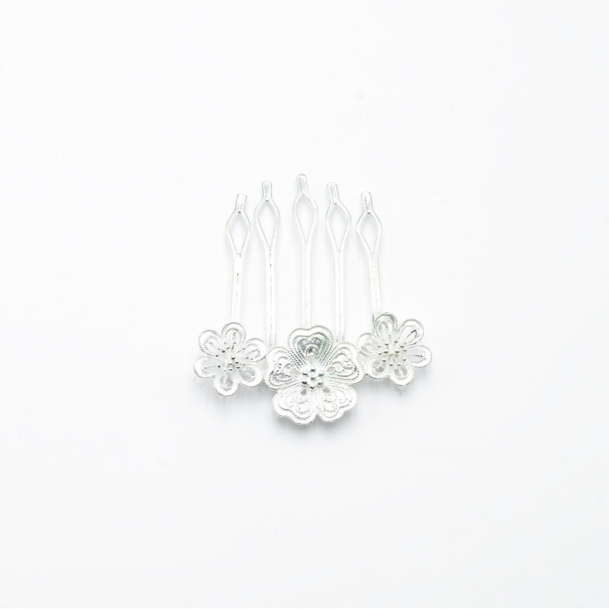 Pieptan trio floral Argint