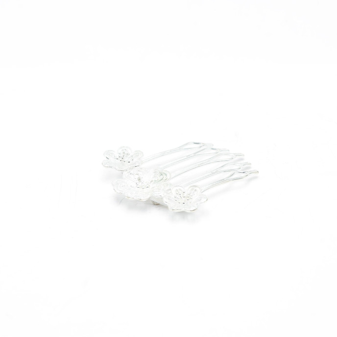 Pieptan trio floral Argint