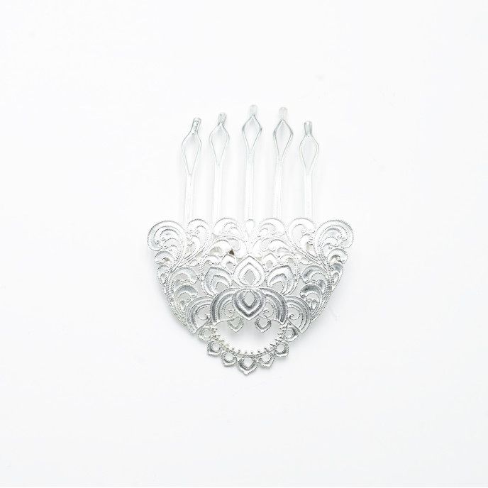 Pieptan triungiular model floral Argint