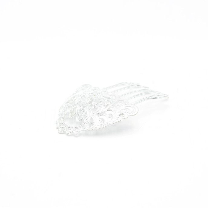 Pieptan triungiular model floral Argint