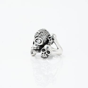 Inel cranii familie mare cz.transparent Argint
