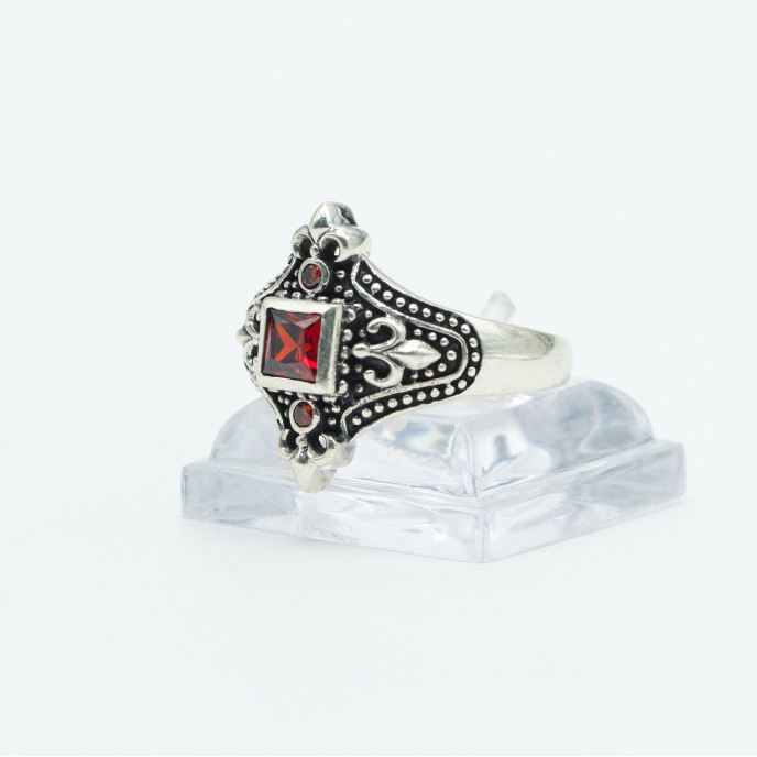 Inel cruce crin imperial c.z rosu Argint