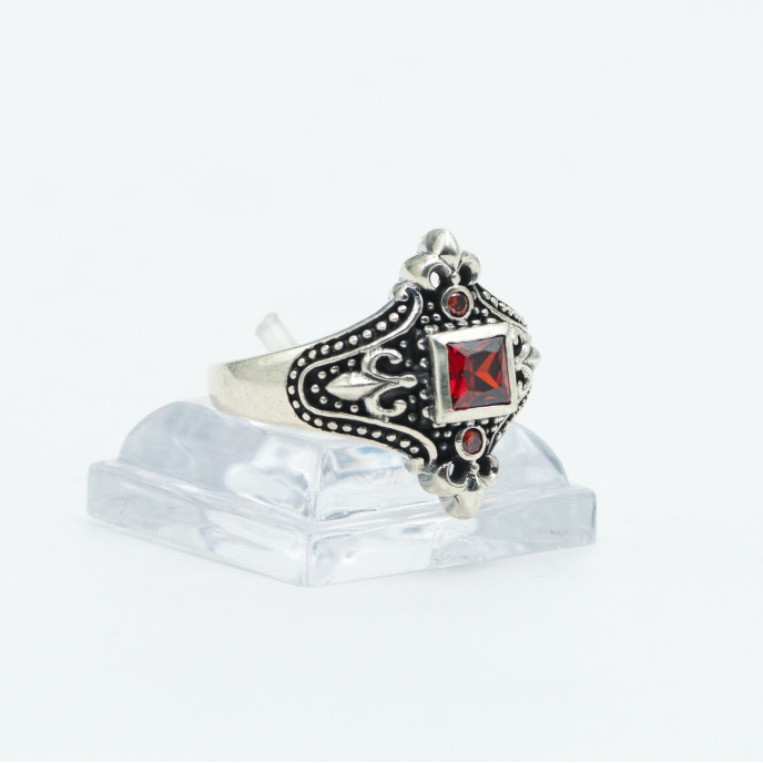 Inel cruce crin imperial c.z rosu Argint