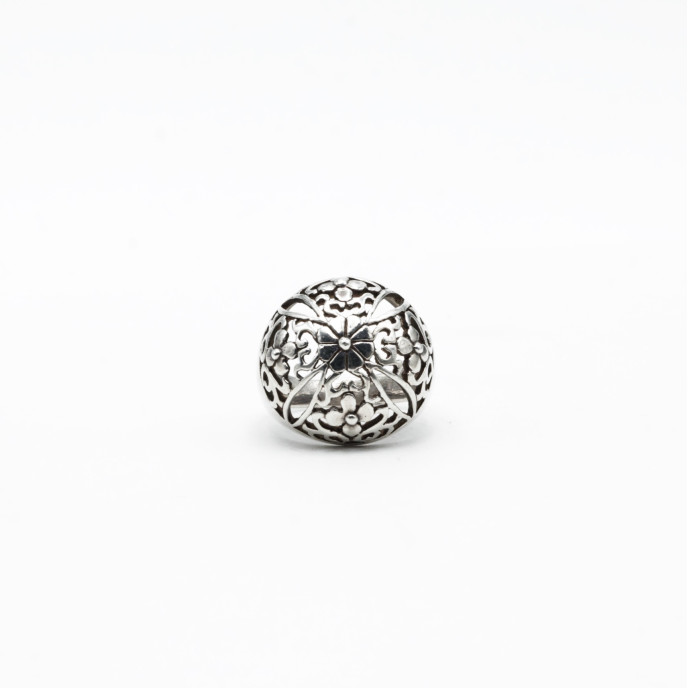 Inel bombat cruce model floral Argint