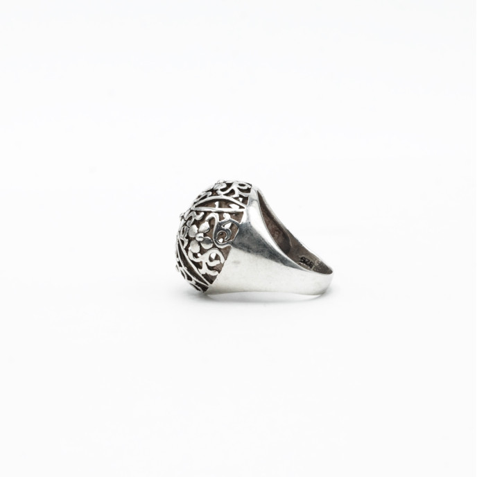 Inel bombat cruce model floral Argint