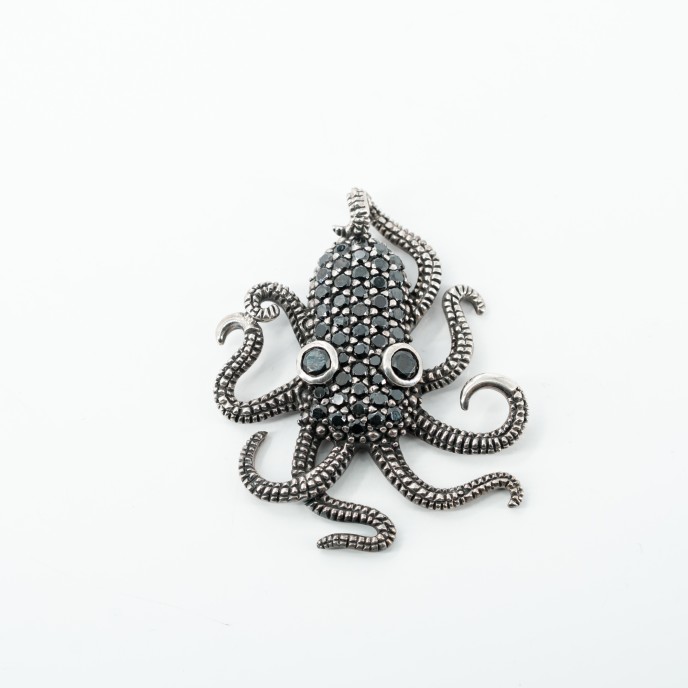 Pandantiv caracatita c.z.negru Argint