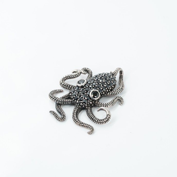 Pandantiv caracatita c.z.negru Argint