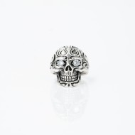 Inel craniu etnic cz transparent Argint