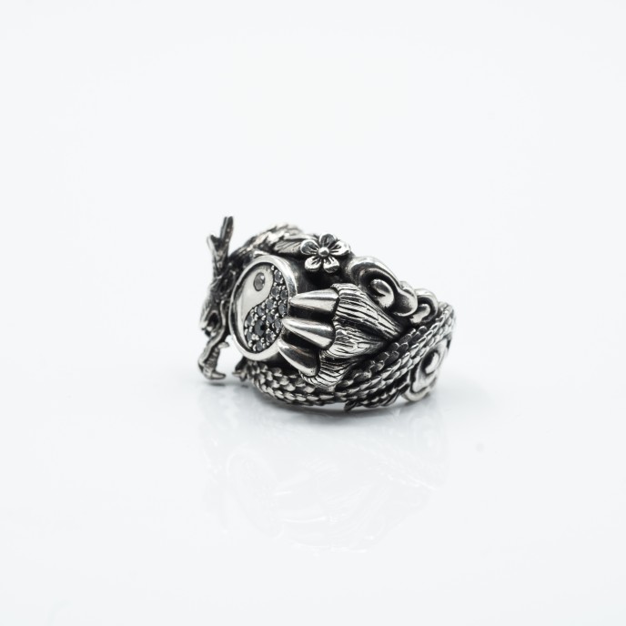 Inel dragon yin yang Argint