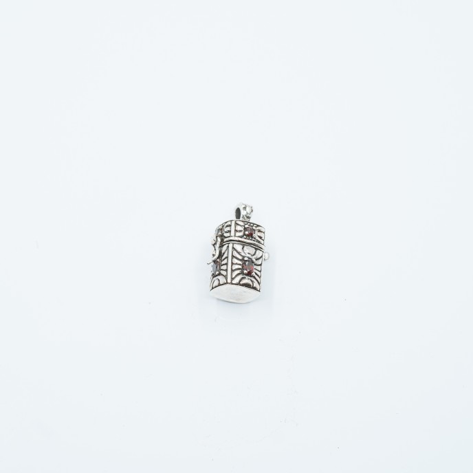 Pandantiv caseta cilindru broderie piatra Argint