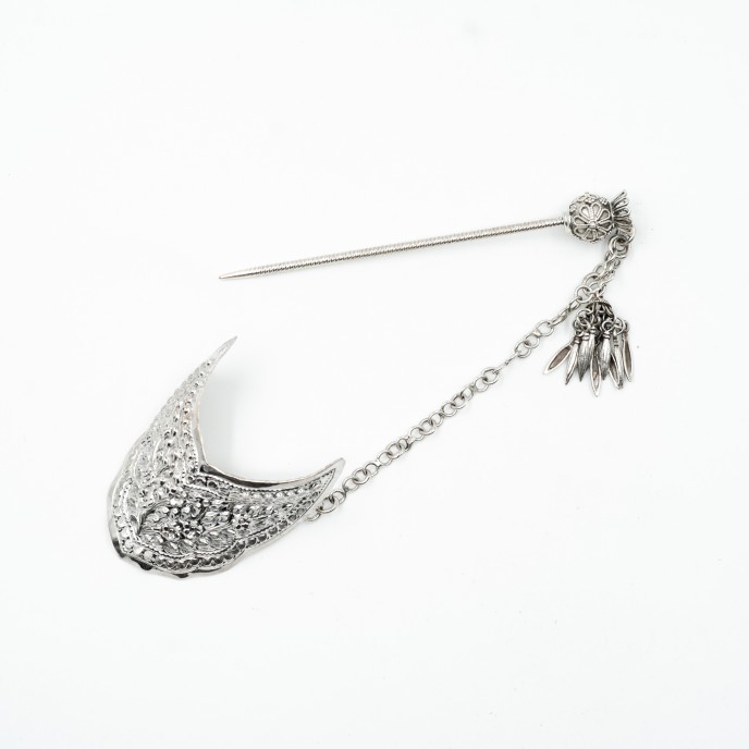 Accesoriu coc semicerc decor floral Argint