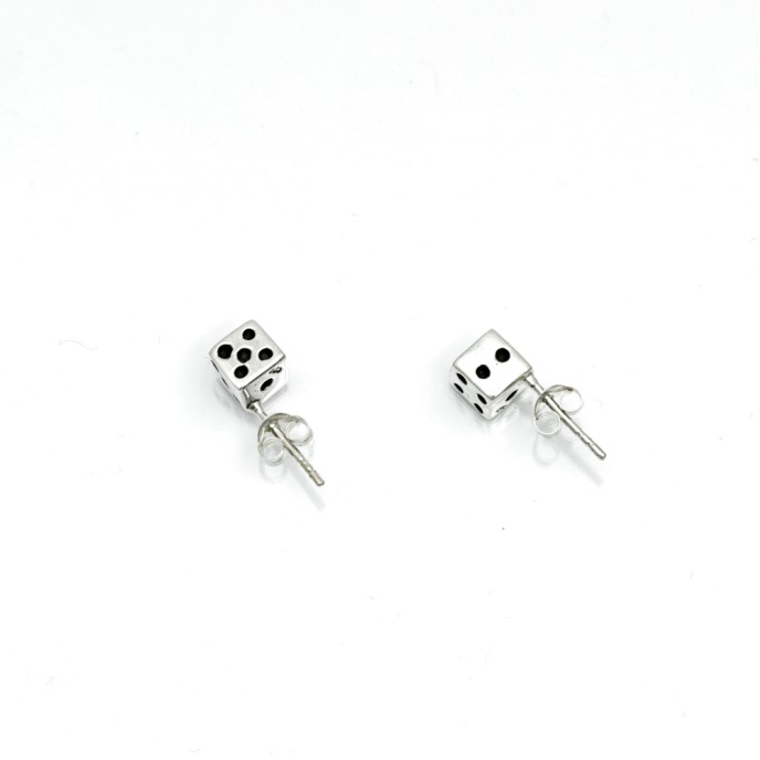 Cercei tip zar de joc Argint