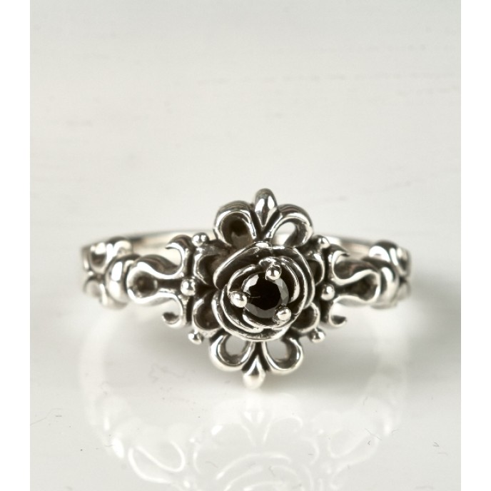 Inel gotic trandafir black Argint