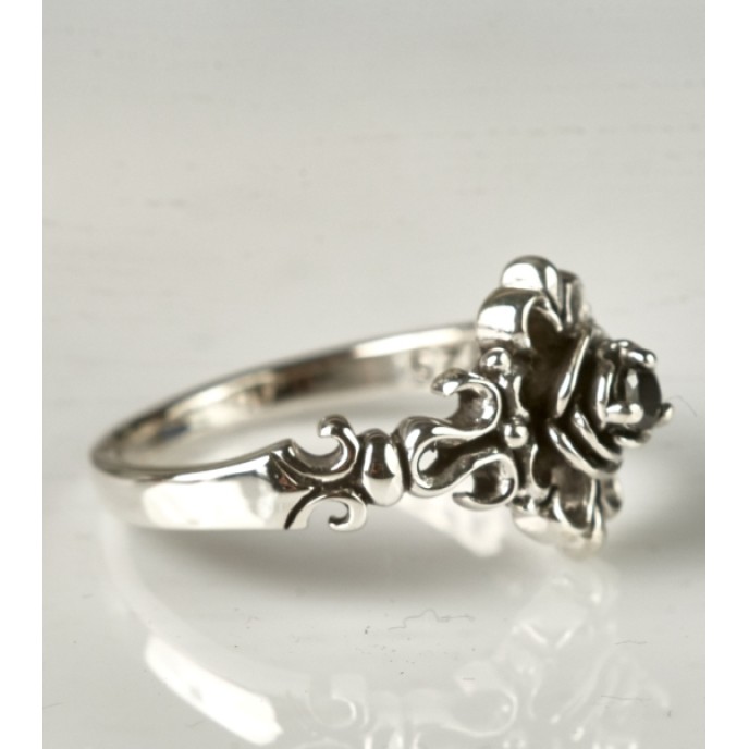 Inel gotic trandafir black Argint