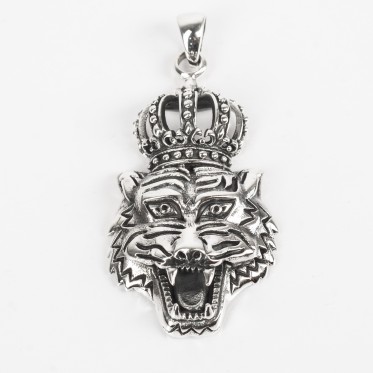 Pandantiv cap de tigru incoronat Argint