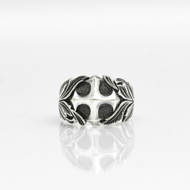 Inel cruce gotica lauri Argint