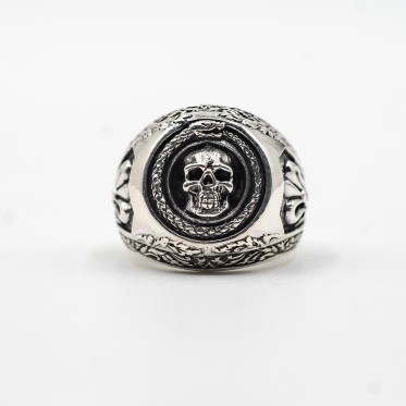 Inel craniu uroborus Argint