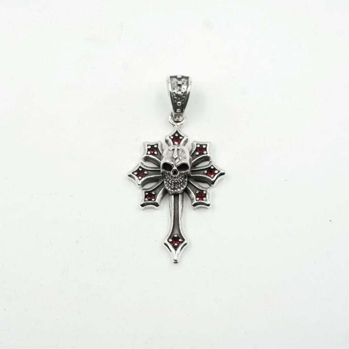 Pandantiv cruce in stea craniu Argint