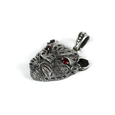 Pandantiv cap de tigru antichizat Argint