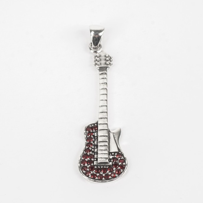 Pandantiv chitara electrica zirconii Argint