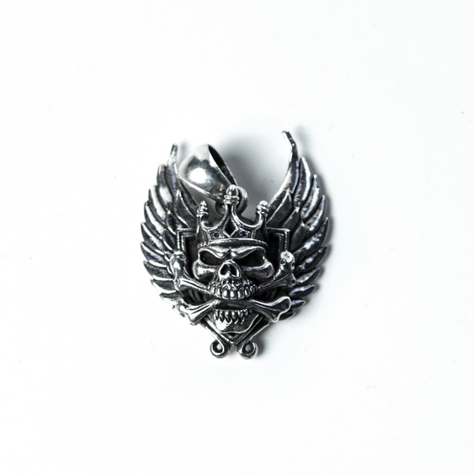 Pandantiv craniu inaripat oase Argint