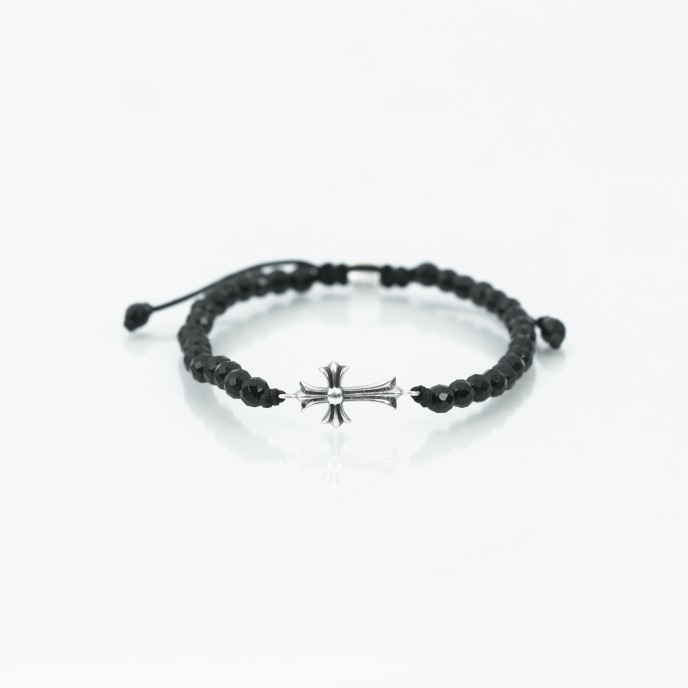 Bratara textila onix cruce gotica Argint