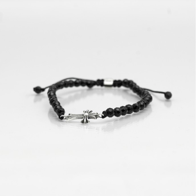 Bratara textila onix cruce gotica Argint