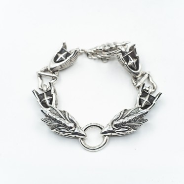 Bratara flexibila capete pasarea phoenix Argint