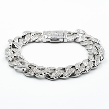Bratara cuban cubic zirconia 15mm Argint