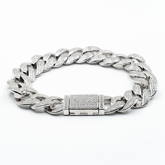 Bratara cuban cubic zirconia 15mm Argint