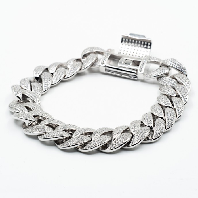 Bratara cuban cubic zirconia 15mm Argint