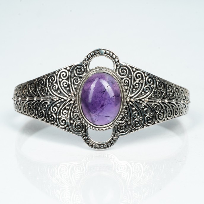 Bratara fixa decor petale piatra Argint