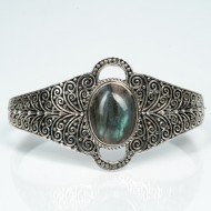 Bratara fixa decor petale piatra Argint