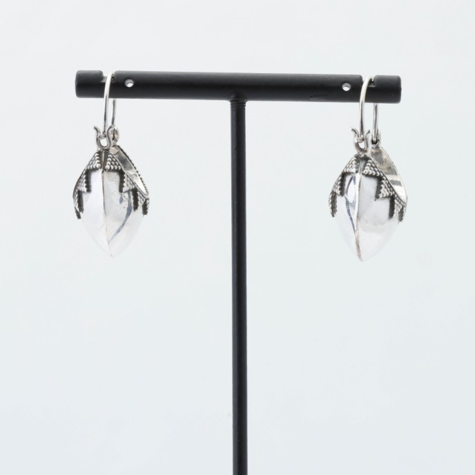 Cercei semicerc bombati romburi Argint