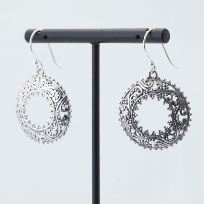 Cercei cerc gol filigran 3cm Argint