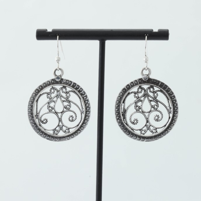 Cercei rotunzi broderie sparta 3cm Argint