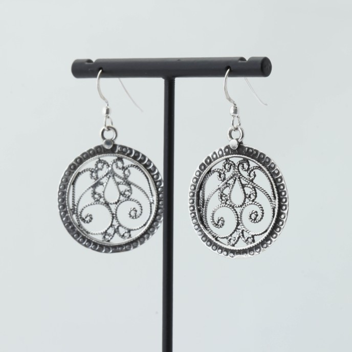 Cercei rotunzi broderie sparta 3cm Argint