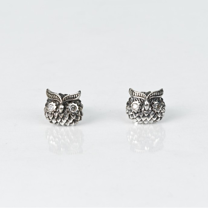 Cercei cap de bufnita zirconii Argint