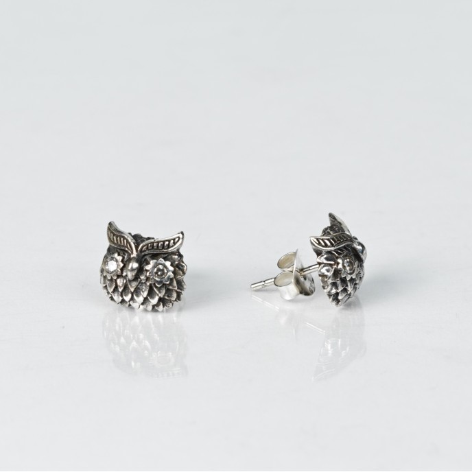 Cercei cap de bufnita zirconii Argint
