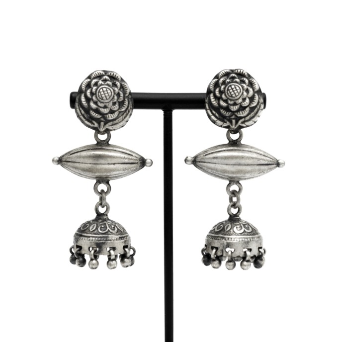 Cercei etnici candelabru floare India Argint