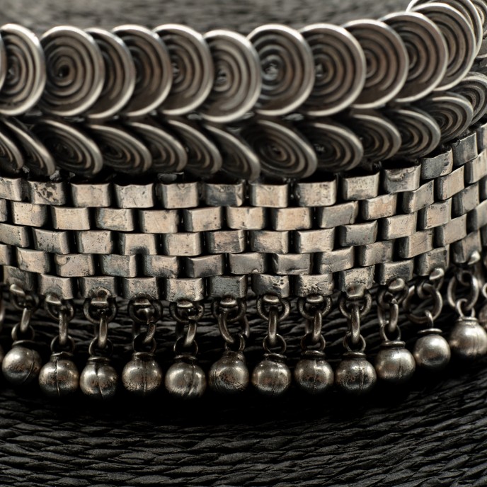 Colier etnic spirale ciucuri India Argint