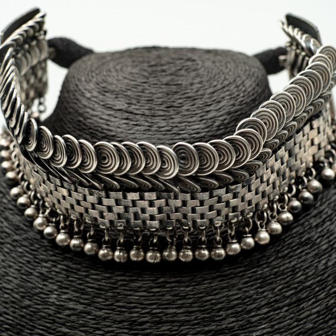 Colier etnic spirale ciucuri India Argint