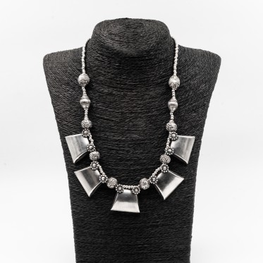 Colier etnic 5 trapeze flori Argint